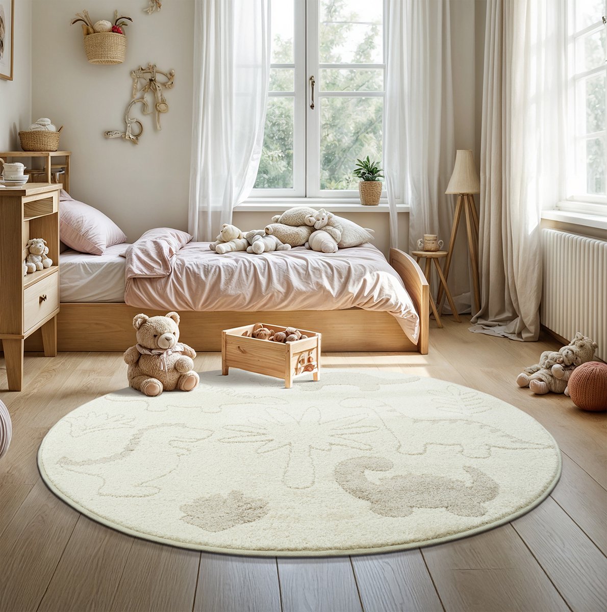 the carpet Elisa – Rond Kinderkamer Speeltapijt – Onderhoudsvriendelijk & Slijtvast – Crème – Ø 120 cm