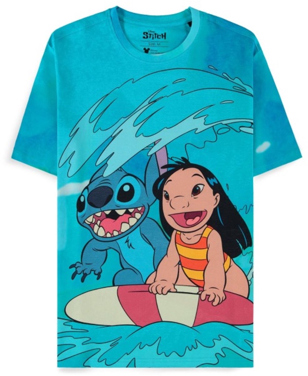 Disney Lilo & Stitch - Digital Printed Surf Unisex T-shirt - 2XL - Blauw/Multicolours
