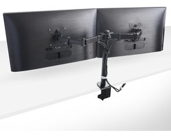 Monitor Arm voor 2 Schermen - Bureausteun met Klem - 10 t/m 32 inch - VESA 75x75 & 100x100 - 360° Kantelbaar - 90° Draaibaar - 2x 8kg Draagkracht - Incl. Kabelbinders