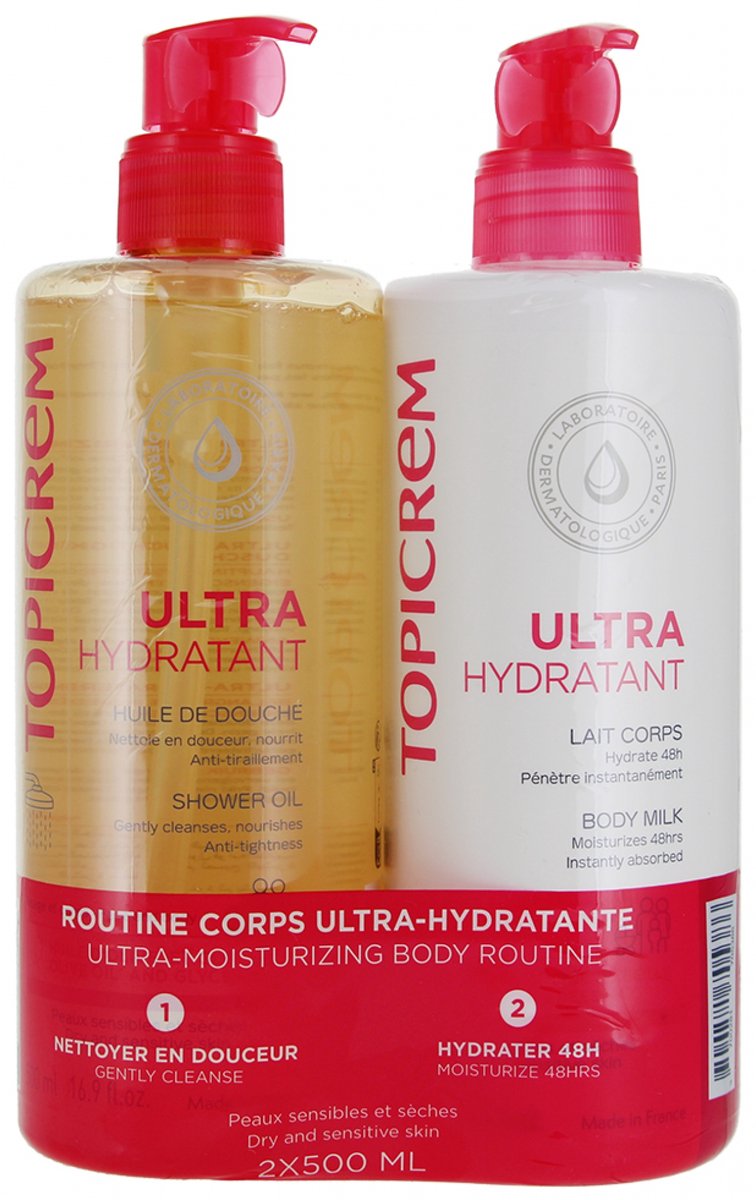 Topicrem Ultra-Hydraterende Douche Olie 500 ml + Body Lotion 500 ml