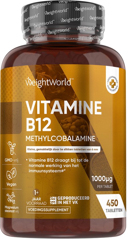 WeightWorld Vitamine B12 tabletten - 1000 mcg - 450 vegan microtabletten voor 1+ jaar voorraad