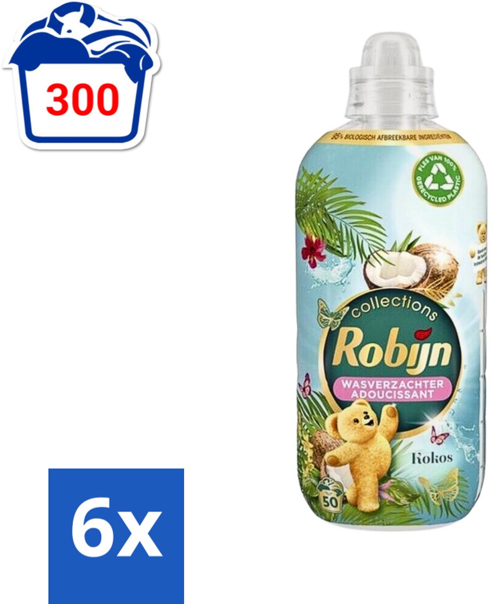Robijn Collections - Wasverzachter - Kokos - 1,25L - 50 Wasbeurten - Voordeelverpakking - 6 stuks