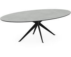 Ovale melamine eettafel - licht betonlook blad zwart onderstel - beton tafel 160 x 80 cm