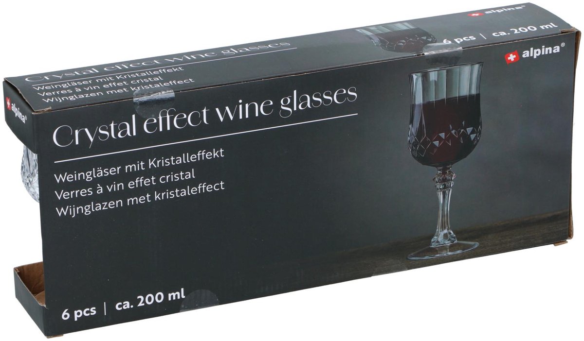 Alpina plastic wijnglas set - 6 stuks, 200 ml, transparant