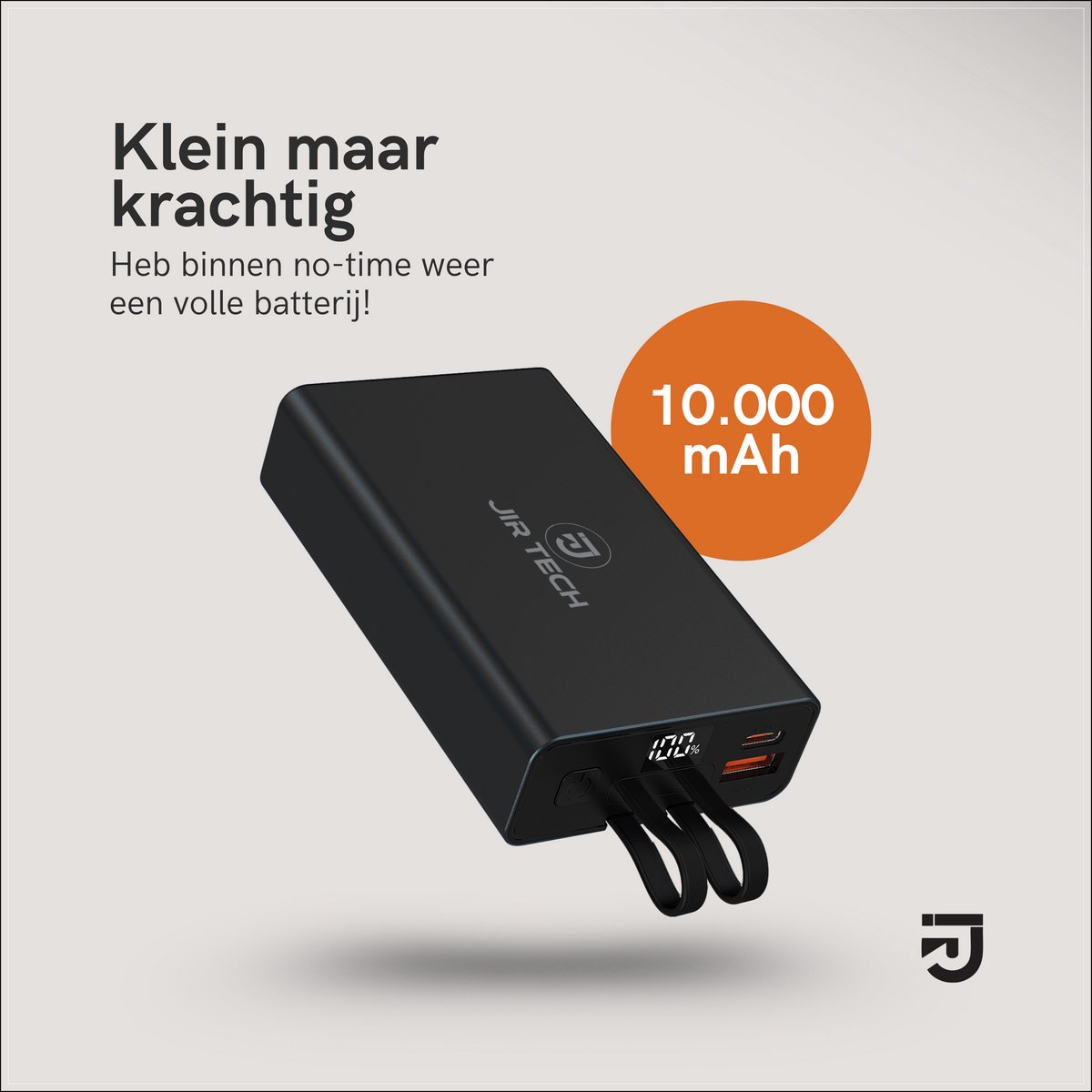 JIR Tech - 10000 mAh Powerbank - Snelladen - 2 Ingebouwde - afbeelding 2
