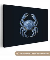 Canvas schilderij 120x80 cm - Exclusieve wanddecoratie Krab - Delfts blauw - Dieren - Muurdecoratie woonkamer - Slaapkamer decoratie - Kamer accessoires - Schilderijen op canvas