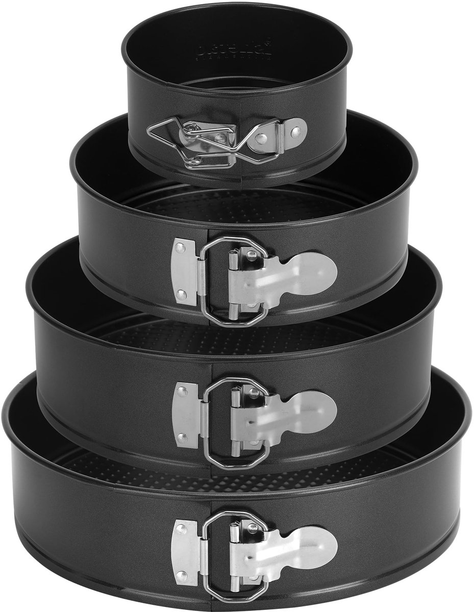 Ibenzoa® Professionele Set van 4 Springvormen voor Bakplezier met Antiaanbaklaag en Verstelbare Bodem