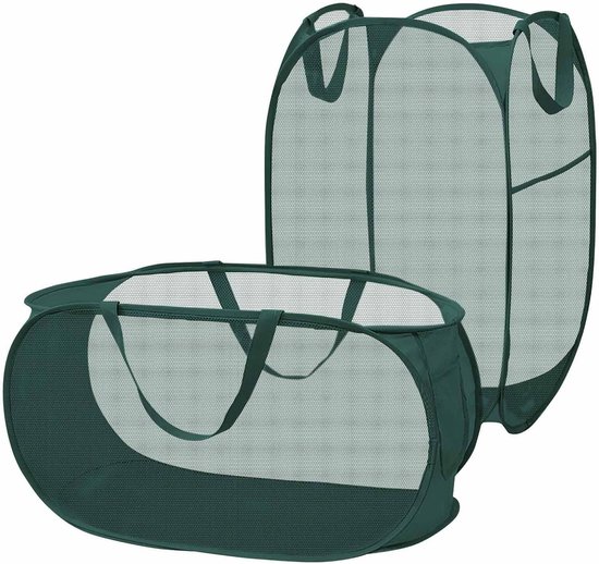 Mesh pop-up wasmand - twee compartimenten, opvouwbaar voor opslag en gemakkelijk te openen. Opvouwbare pop-up kledingmanden zijn geweldig voor de kinderkamer, college slaapzaal of reizen. (zwart
