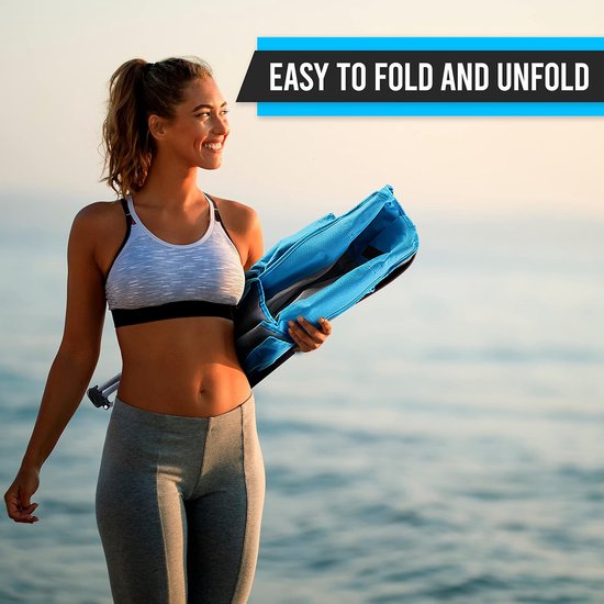 Chaise de plage, chaise de plage, pliable, légère, chaise de camping, pliable, 1 pièce avec glacière, compacte, dossier haut, porte-gobelet et sac de transport (1 bleu)