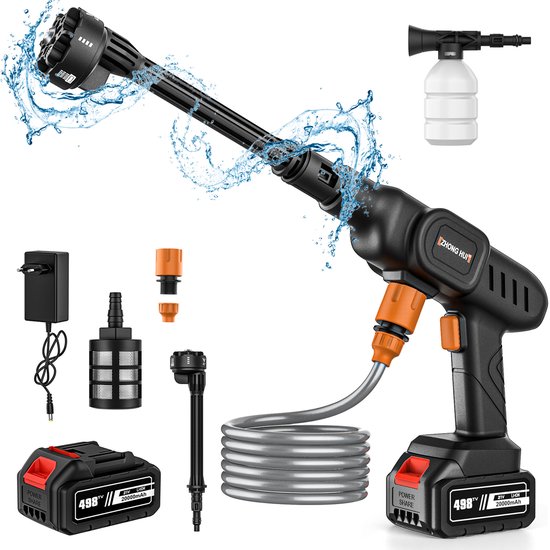 60Bar Draadloze Hogedrukreiniger Spuitpistool met 2600mAh Lithium-Ion Batterij Aangedreven, Draagbaar met Meerdere Nozzles voor Auto, Tuin, Patio Schoonmaken