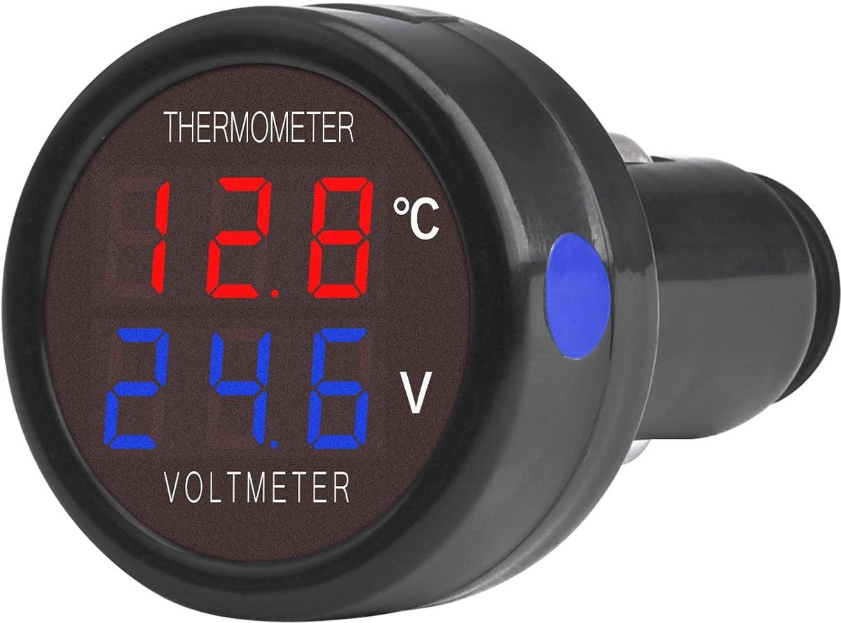 Digitale 2-in-1 Voltmeter Thermometer voor Auto en Vrachtwagen - Accuspanning en Temperatuur Meter