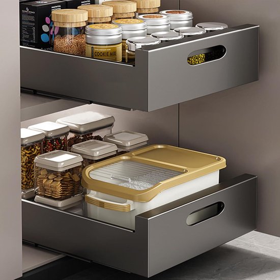 Mointal 2 Stuks 4 Richtingen Telescooplade, Uitschuifbare Lade Keuken, Metalen Kastlade-Organizer, Breedte 32–53 cm & Diepte 41,5–61 cm, Plakband/Schroefmontage, Zwart