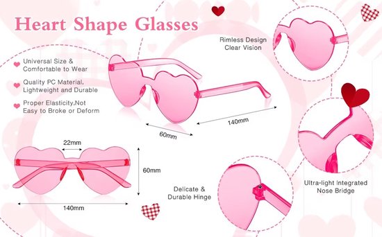 Hartjes zonnebril hard Roze | Zonnebril Hartjes Donker Roze | Feest en Festival - Rave bril - Verkleedaccessoires | Hartjes Bril - Festival Bril – Rave Zonnebril – Gabber - Dames – Heren - Roze | Premium Zonnebril - Dames & Heren - Trendy & Cool — afbeelding 4