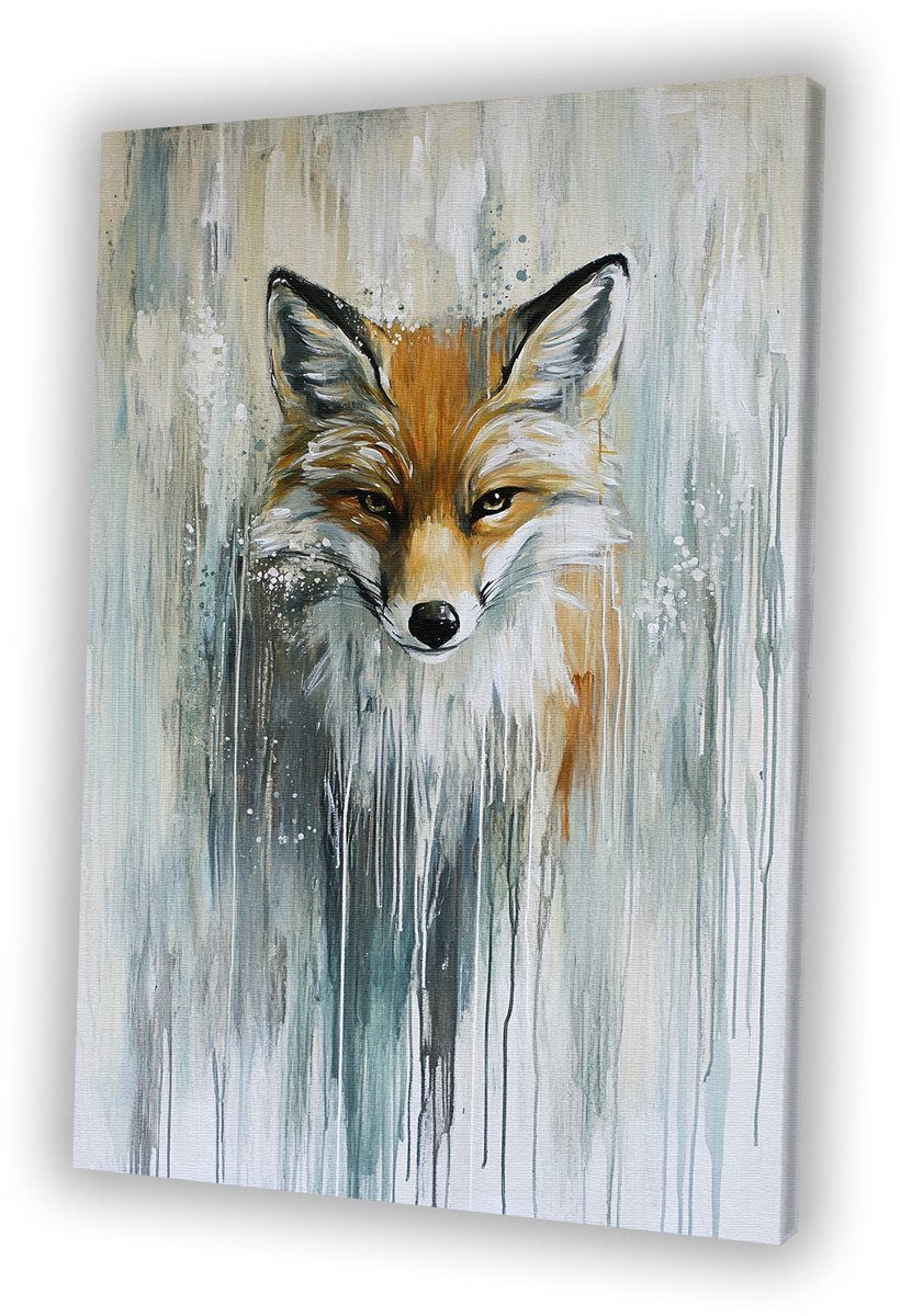 Abstract vos met verf - Vos muurdecoratie - Canvas schilderij dieren - Abstract expressionisme - Binnenhuisdecoratie - Kunst - canvas 100x150 cm