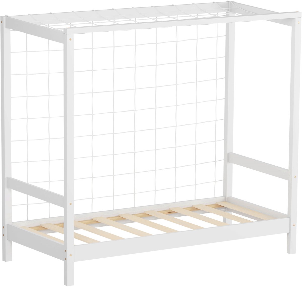 ml-design juniorline kinderbed 70x140 cm met voetbaldoel wit grenen massief houten slaapframe met lattenbodem inclusief doelnet eenpersoons jeugdbed voor jongens en meisjes speels en sportief design