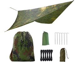 Waterdicht tentzeil 3 x 3 m tarp shelter voor hangmat - regenbescherming en zonwering - ultralicht en UV-bescherming - inclusief haringen en touwen