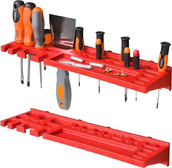 Botle Storage System with Wall Shelf, 115 x 78 cm, with Tool Holders, Pack of 23 Stacking Boxes, Storage Shelves, Extra Strong Wall Shelves