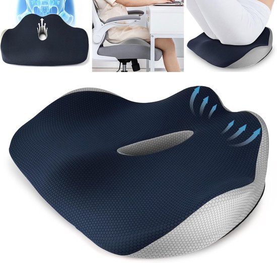 Retoo Orthopedisch zitkussen voor de bureaustoel, gezellig kussen met traagschuim, stoelkussen ter ontlasting van het stuitbeen, bevordert de doorbloeding en verhoogt zitcomfort, ergonomisch voor