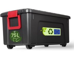 Grote kunststof opbergbox 75L - Stapelbare garagebox met robuuste sluitingen en handgrepen