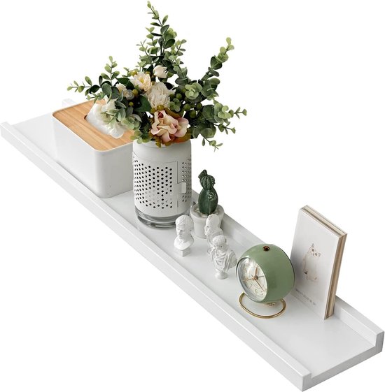 Gieanoo Witte zwevende planken, massief eikenhouten foto rand set van 2 kruidenrekken muur gemonteerd met lip display plank decoratieve wandplanken voor woonkamer, keuken, slaapkamer, hal 30 cm