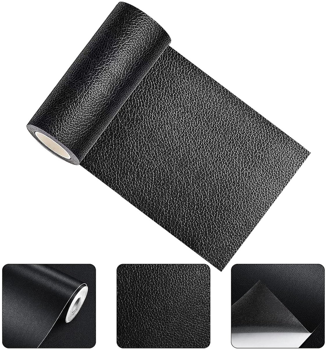 Zelfklevende kunstlederen reparatieset 20 x 150 cm - Zwart, voor leer reparaties aan banken, autostoelen, bureaustoelen en jassen.