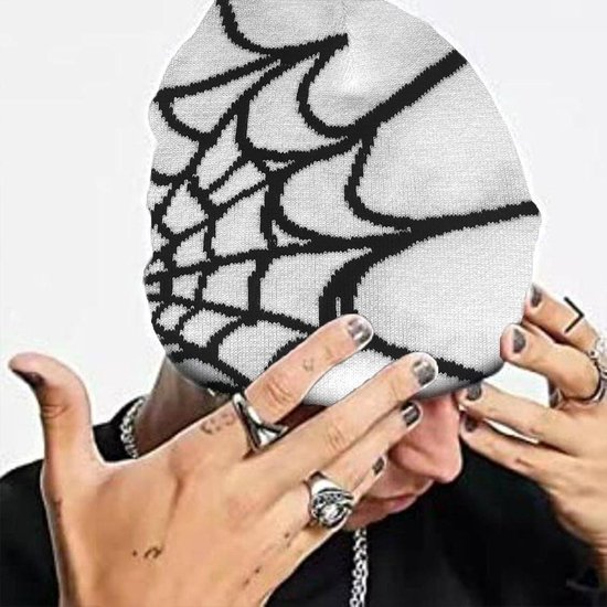 Lavinsa - Spider Web Y2k Baggy Slouchy Beanie Cap Skull Cap Herfst Lente Lichtgewicht Jersey Zwart Roze. — afbeelding 5