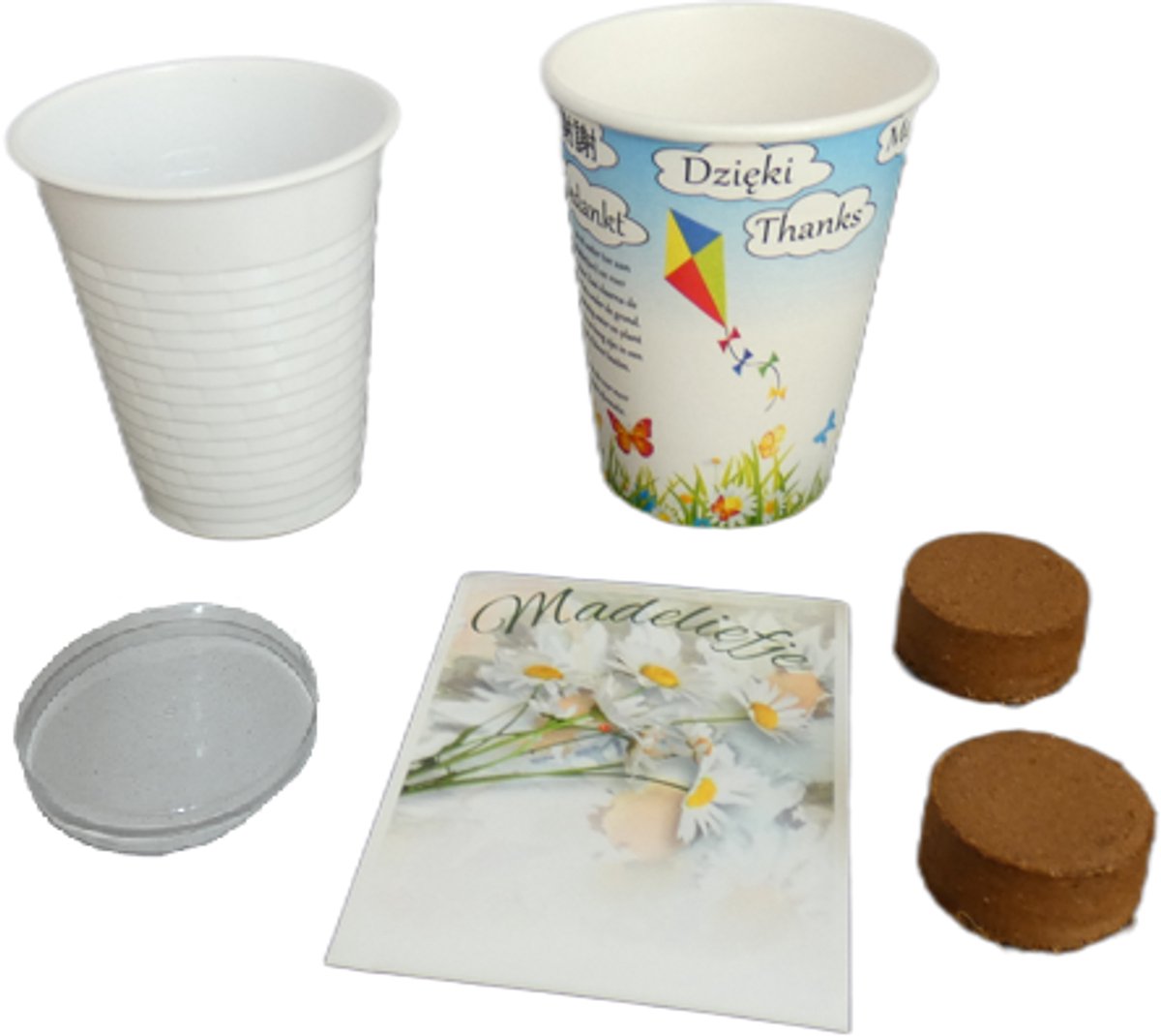 24 stuks Flowercup Bedankt Madeliefje, bedankje voor : Afscheid collega - Jubileum - Bruiloft - Zorgmedewerkers - Vrijwilligers