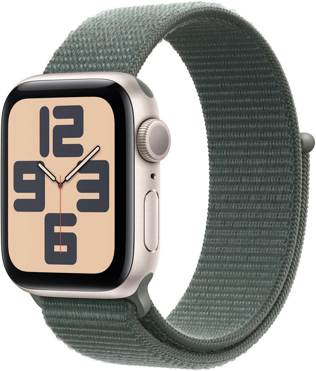 Afbeelding 2 van Apple Watch SE 2024 GPS 40mm Starlight Aluminium Case with Lake Green Sport Loop