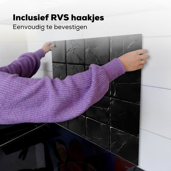 KitchenYeah® Protection plaque induction 60x55 cm - Noir - Carreaux - Pierre - Protege plaque de cuisson - Couvre plaque induction - Protecteur d'induction - Cuisine