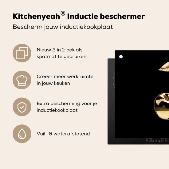 KitchenYeah® Protection plaque induction 80x52 cm - Cerisier - Noir - Or - Chrome - Protege plaque de cuisson - Couvre plaque induction - Protecteur d'induction - Cuisine