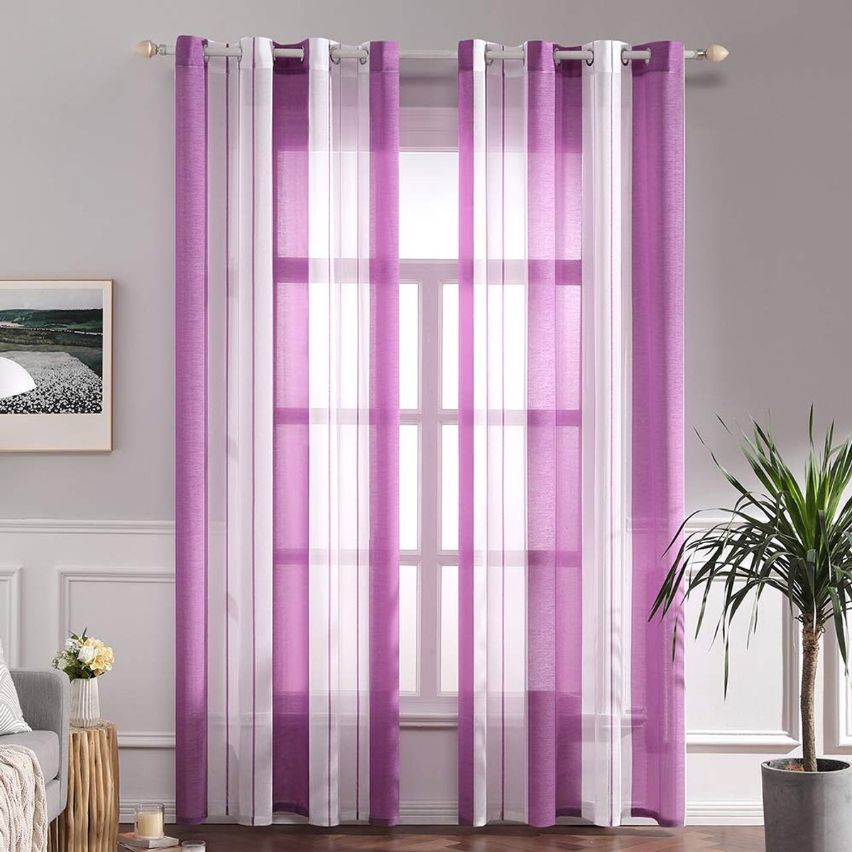 Unyqoos Transparante Gordijnen Set met Inslagringen voor Stijlvolle Woon- en Slaapkamer Decoratie paars