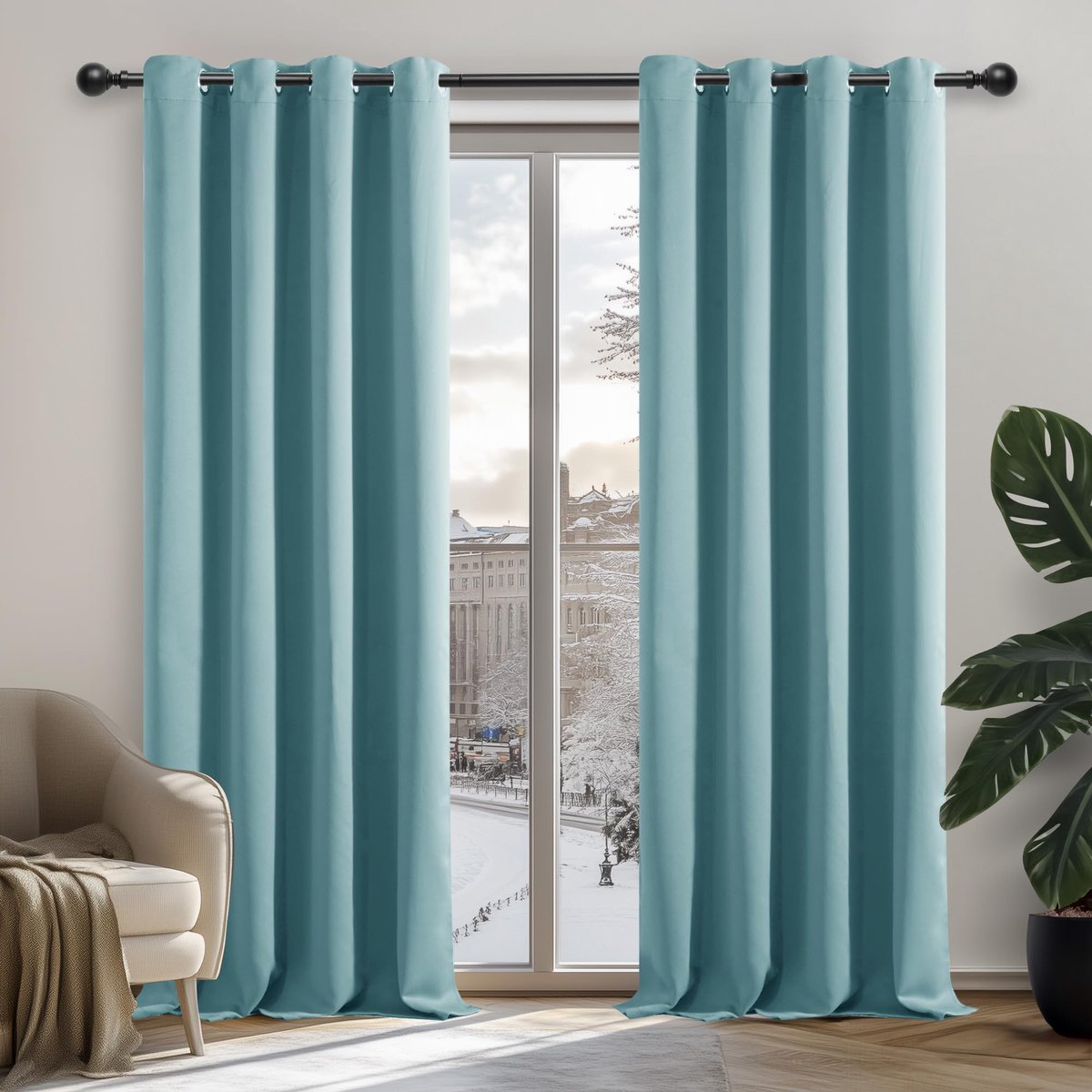 Unyqoos Verduisterende Thermische Gordijnen met Ringen voor Optimaal Comfort en Geluidsisolatie in uw Slaapkamer blauw
