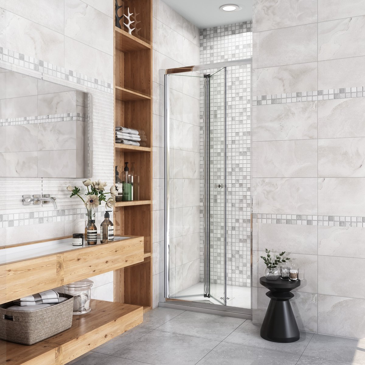 Douchedeur vouwdeur 70x185cm niche 5mm gehard glass glanzend chroom aluminium profiel