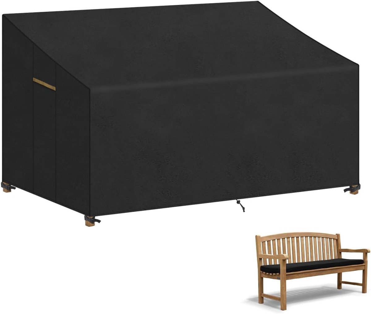 Famanu 3-zits tuinbankhoes, waterdicht, polyrotan zitbank, beschermhoes, zitgroep, bankhoes, tuinbank, afdekhoes, zithoes voor tuinmeubelen, balkon, terras, 165 x 75 x 63/89 cm zwart