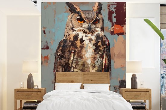 Behang - Fotobehang Geschilderd - Abstract - Uil - Bruin - Breedte 195 cm x hoogte 260 cm