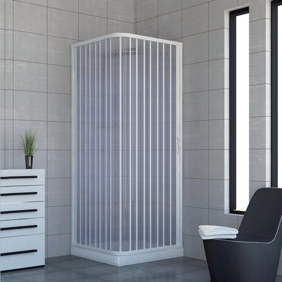 Douchecabine douchewand in PVC-kunststof, 80x90 cm, hoogte 170 cm, hoekinstap, wit, maximale opening door vouwdeuren