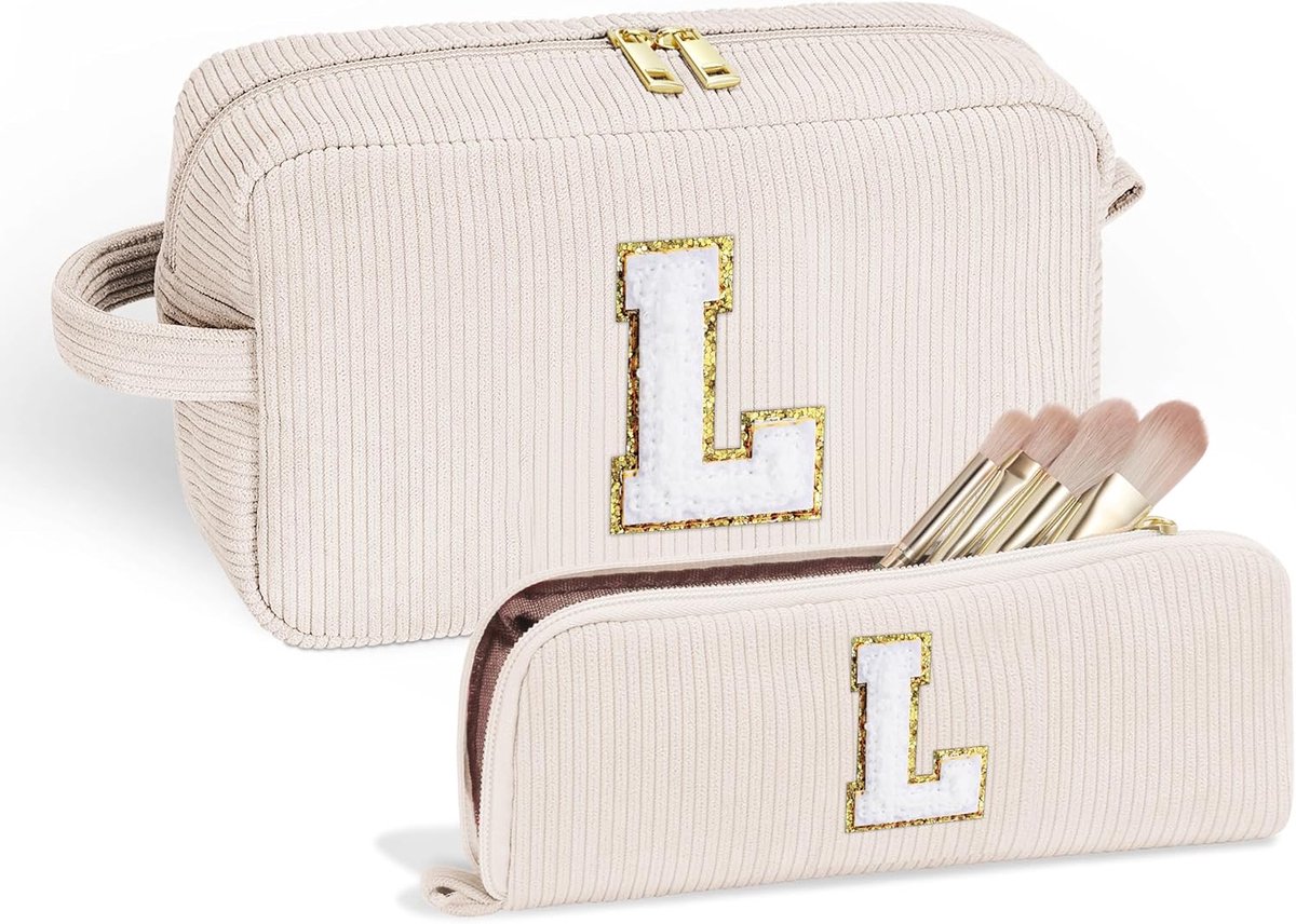 Ibenzoa® Draagbare Cosmetische Organizer Set - Corduroy Beige - Multifunctionele Opbergoplossing