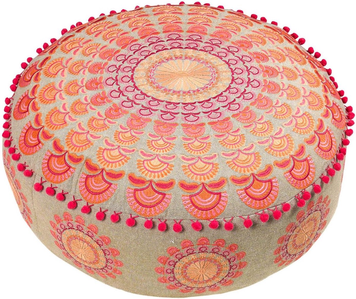 Ibenzoa® Zachte Ronde Vloerkussen van Katoen met Pompons - Roze - 60 x 20 cm
