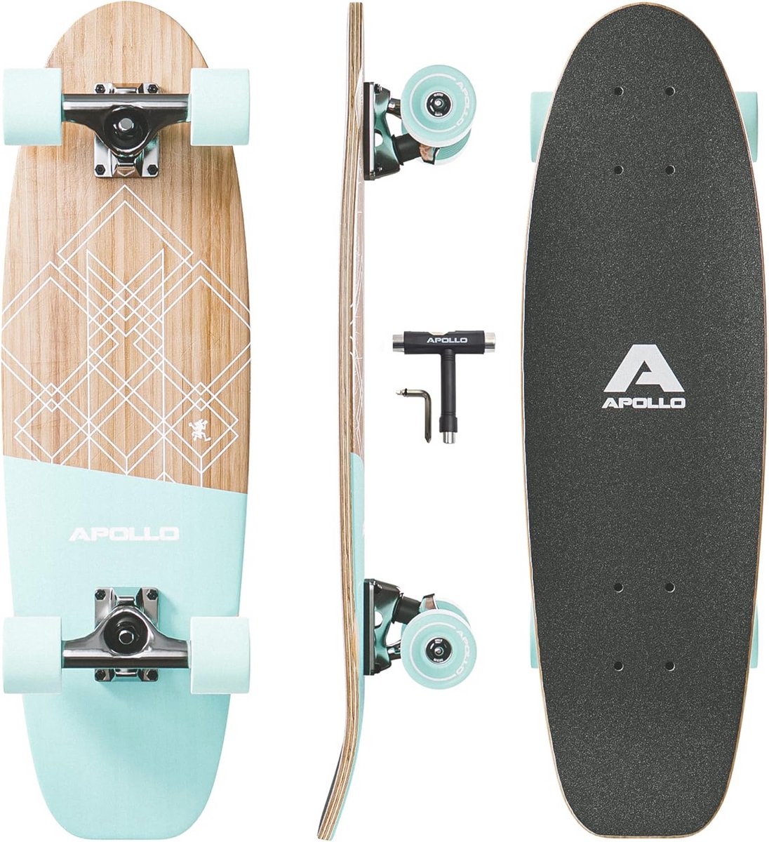 Mini-longboard 70 cm - Wendbaar Kick Tail Cruiser in Vintage Skateboard-Stijl