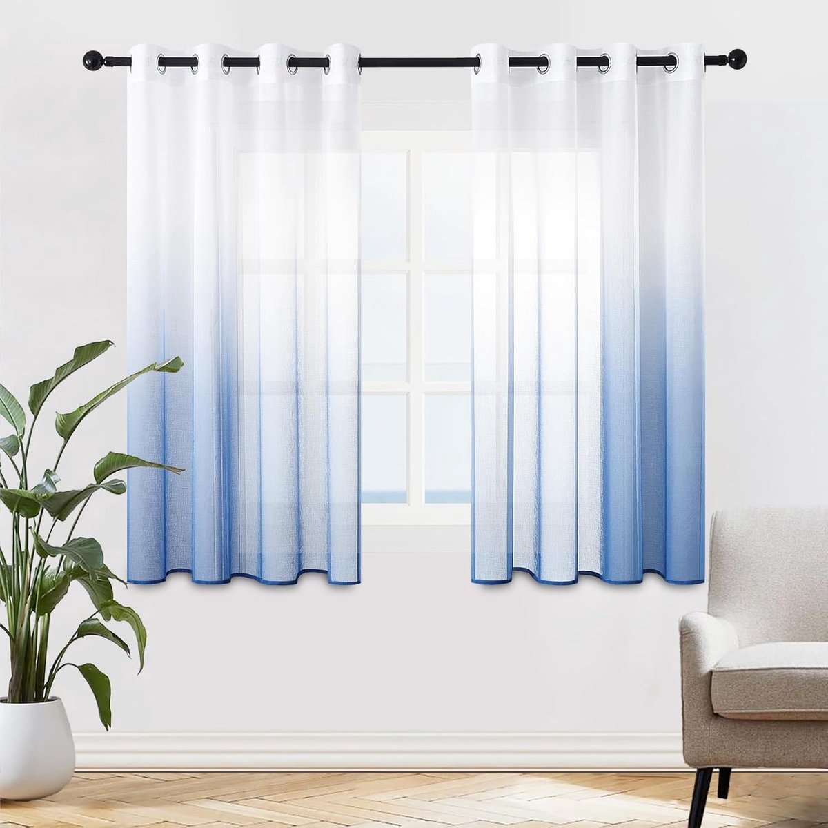 Ibenzoa® Zachte, Transparante Voile Gordijnen met Zachte Kleurverloop en Linnen Textuur – 145 x 140 cm