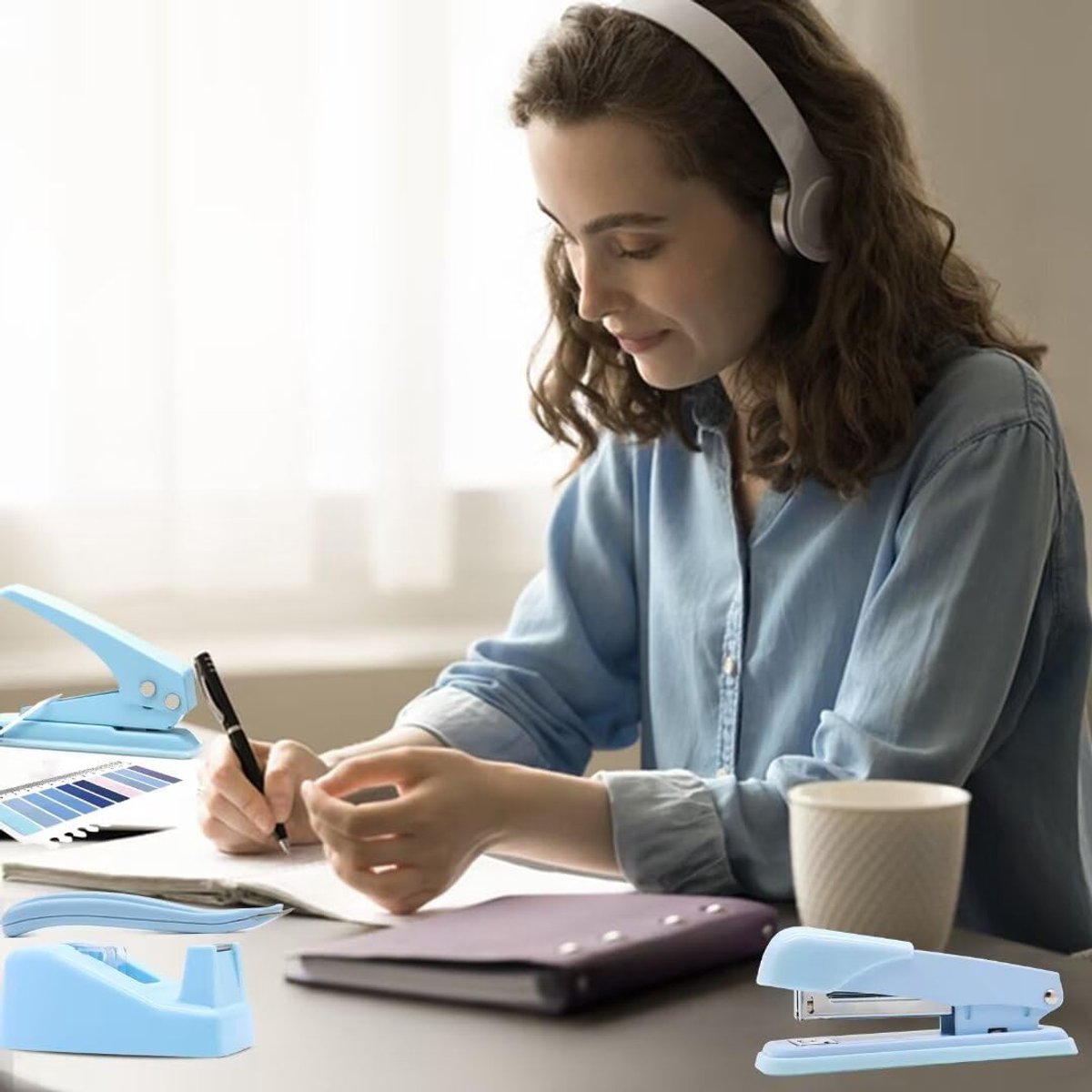 Ibenzoa® Multifunctioneel Schreibtischset met Blauwe Elementen voor Professionele Ruimtes