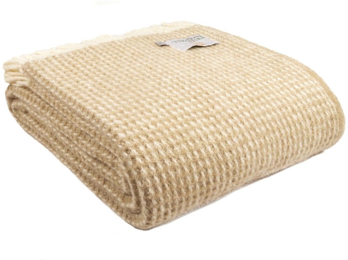 Wollen Plaid - Beige - Wafelpatroon - Zuiver Scheerwol - Tweedmill - 200x140cm
