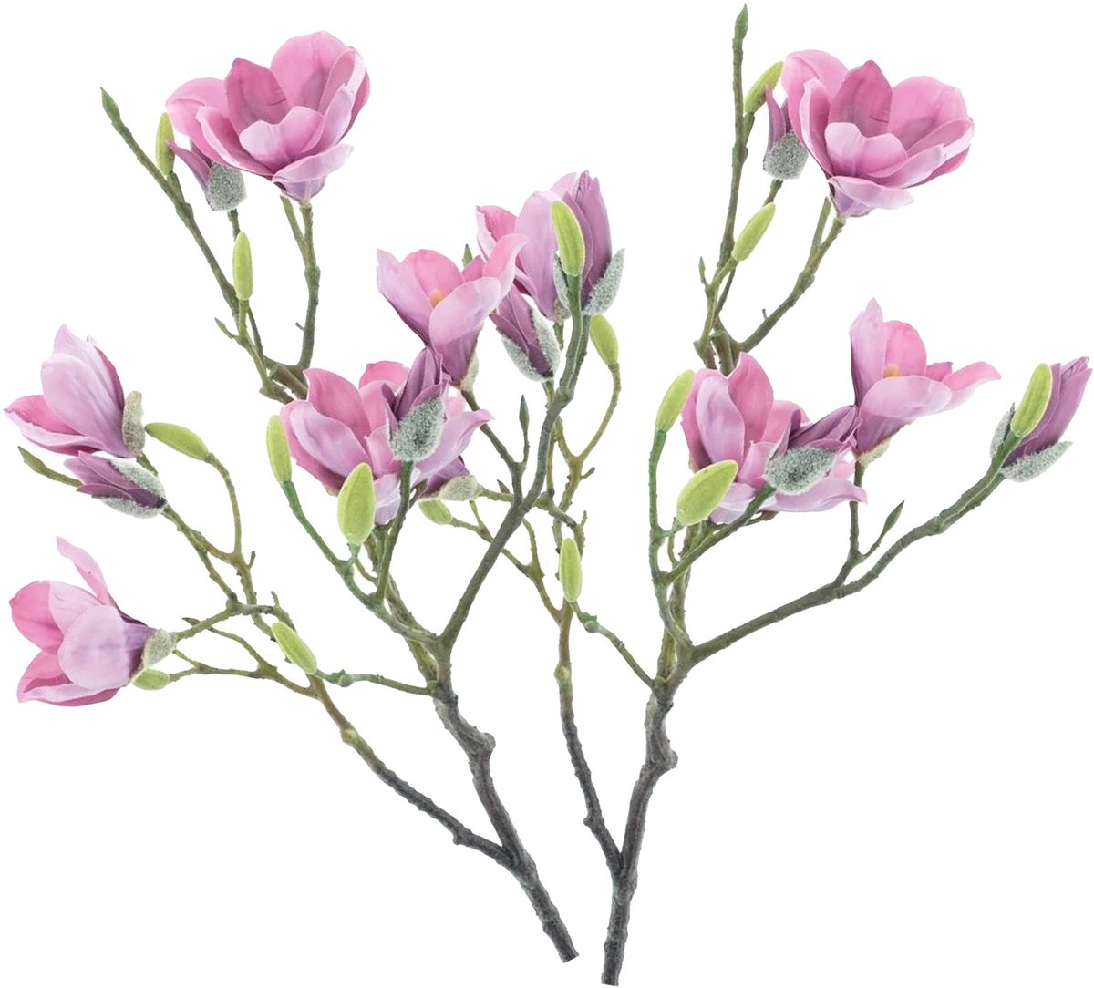 Bellatio Design Kunstbloem Magnolia tak Naomi - 2x - 92 cm - paars - Kunst zijdebloemen