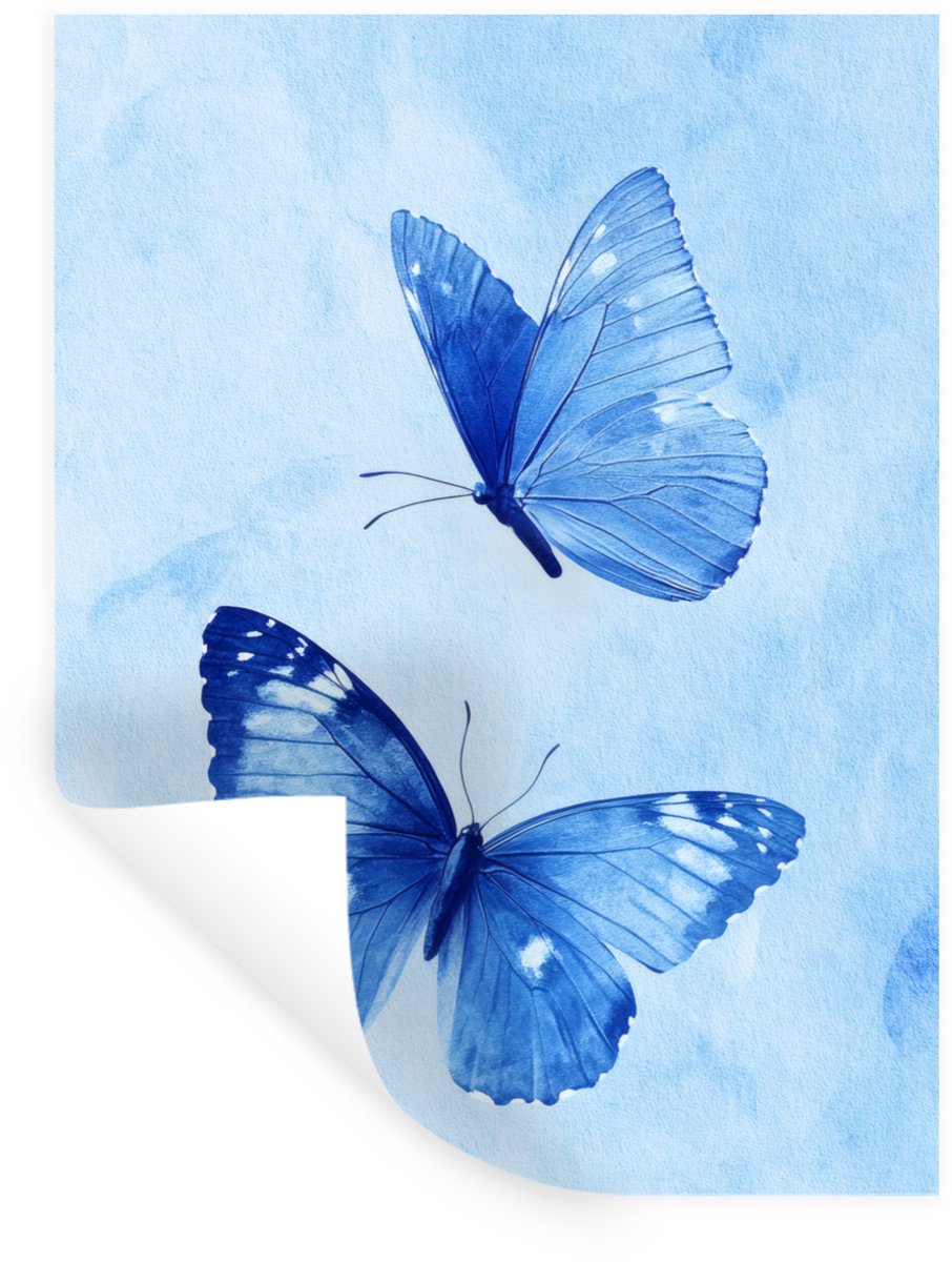 Muurstickers - Sticker Folie - Vlinders - Sierlijk - Blauw - 120x160 cm - Plakfolie - Muur