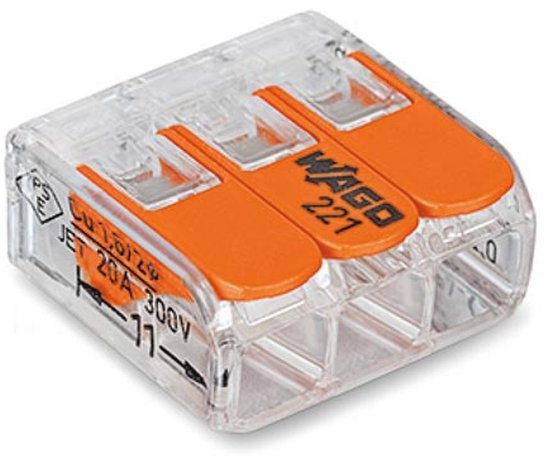 Bloc de jonction Wago 221-413 1P Orange, Transparent
