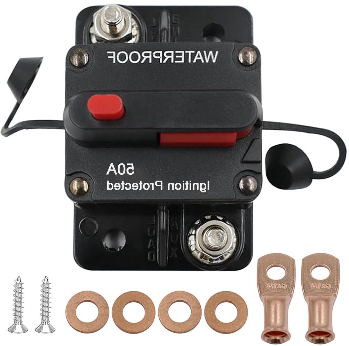 60 A waterdichte stroomschakelaar met handmatige reset voor auto veiligheidsschakelaar - 12 V-48 V DC, geschikt voor auto boot audio (50 A)