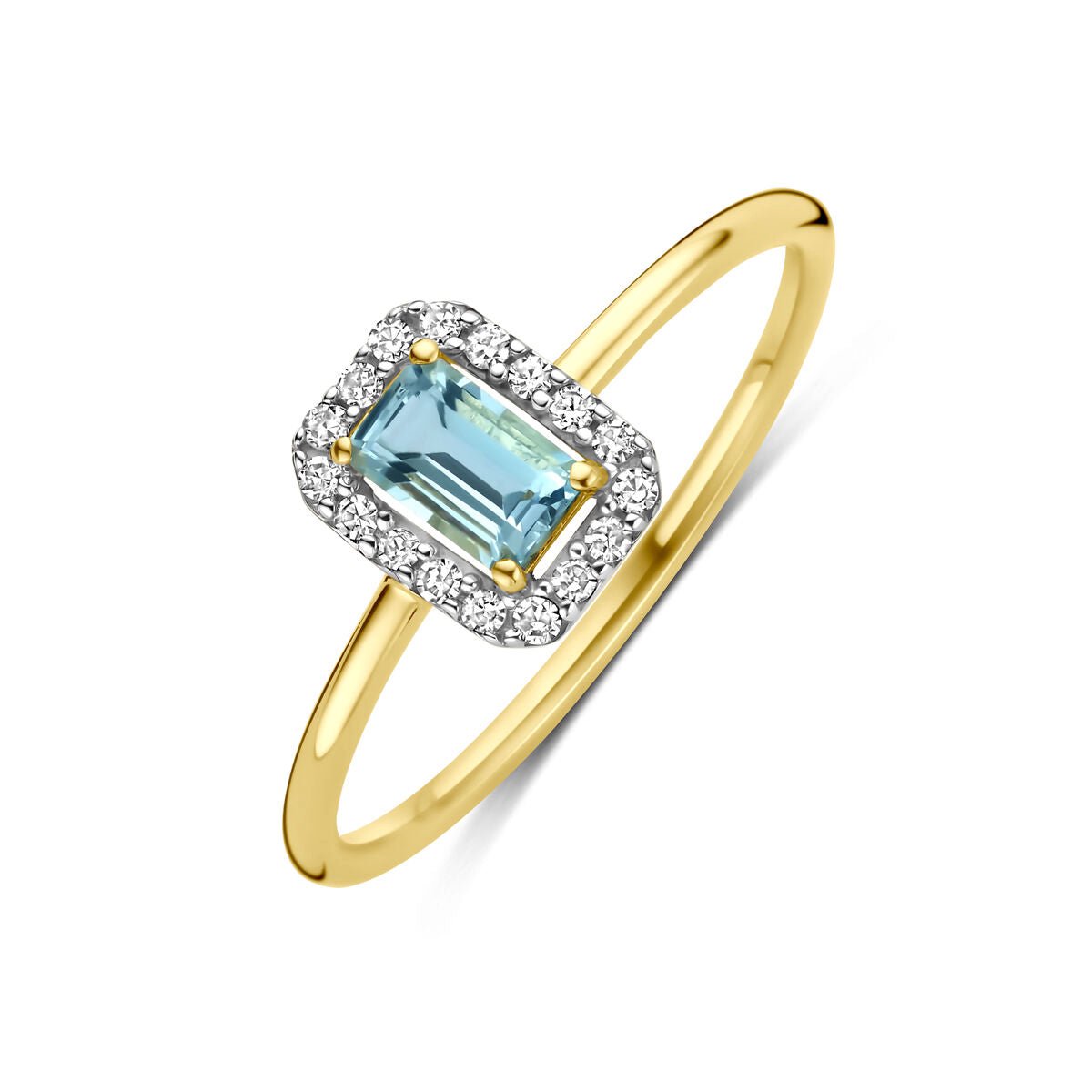 14K Geelgouden Ring Aquamarijn En Diamant 0.08Ct H Si 4034199