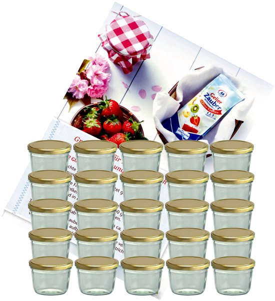 Set van 25 bekers 230 ml jampot inmaakpot Inmaakpot Naar 82 gouden deksel incl. diamanten suiker gelei receptenboekje