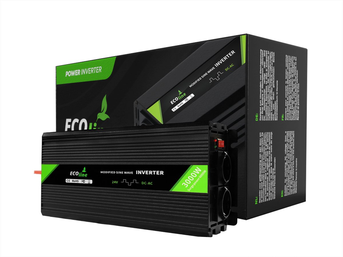 EcoLine - Omvormer 24V Naar 230V - 3000w Vermogen 6000w Piek - Gemodificeerde sinus - Spanningomvormer