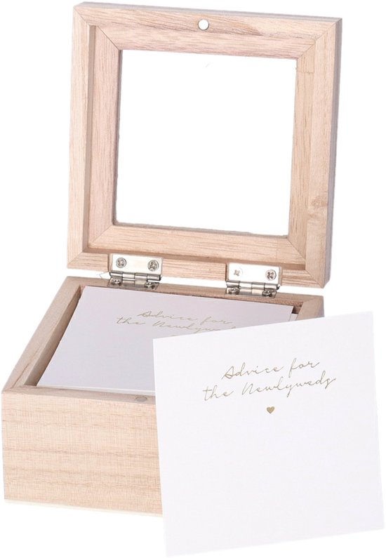 Gastenboek/huwelijksadvies box - Bruiloft - incl. 100 wensbriefjes - hout/wit - 10 x 6 cm